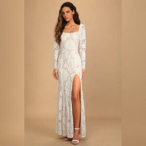 NWT Lulu's Together in Bliss Dress S white lace maxi dress wedding gown bridal